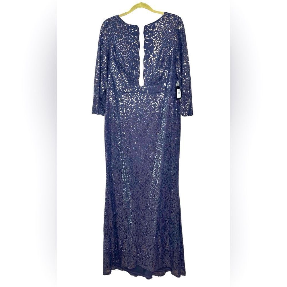 Marina Sequin Lace 3/4 Sleeve Gown Dress Gray 14W